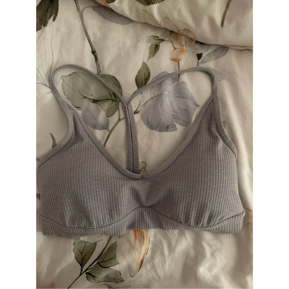 ALO Yoga Ribbed Light Gray Bralette - Soft Racerback